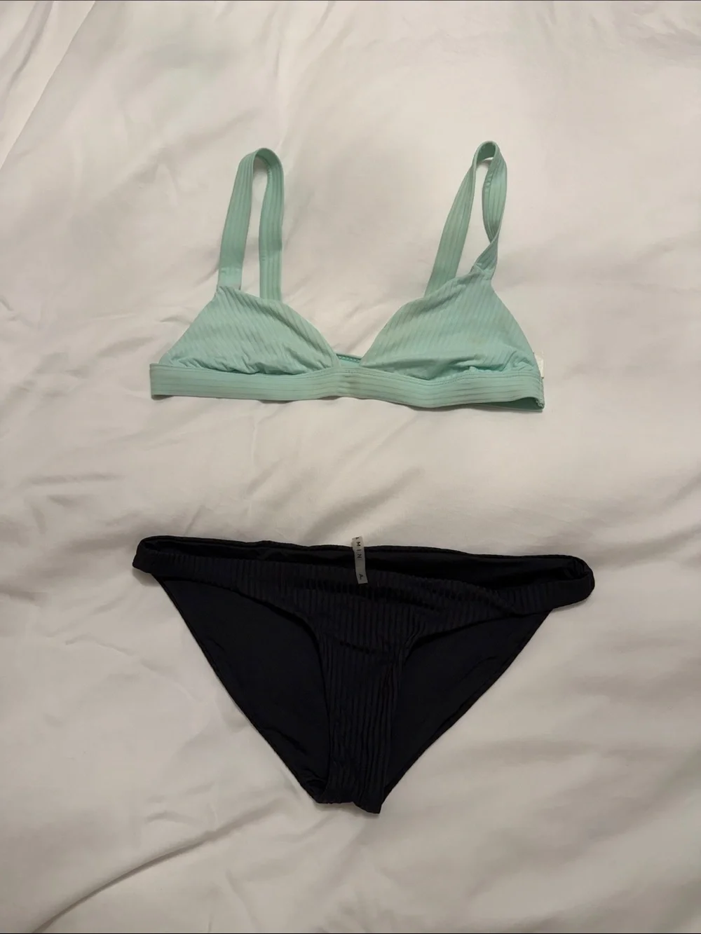 Vitamin A Ribbed Bikini Set in Mint and Black